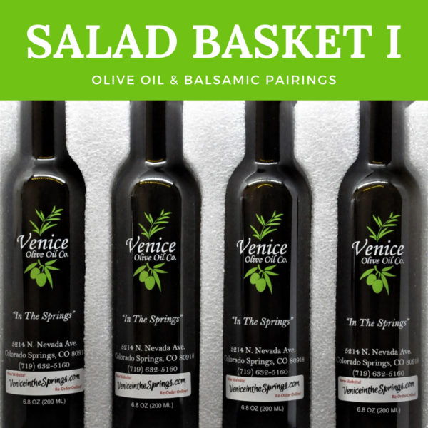 Venice Olive Oil Co. Salad Basket I Olive Oil & Balsamic Pairings gift set of four 200 ml bottles