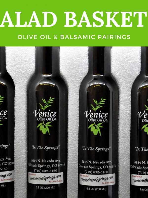 Venice Olive Oil Co. Salad Basket I Olive Oil & Balsamic Pairings gift set of four 200 ml bottles