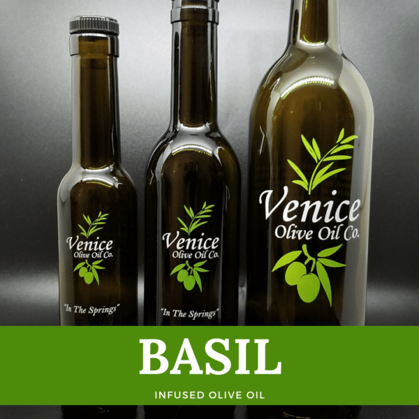 Venice Olive Oil Co. Basil Infused Olive Oil shown in different bottle sizes