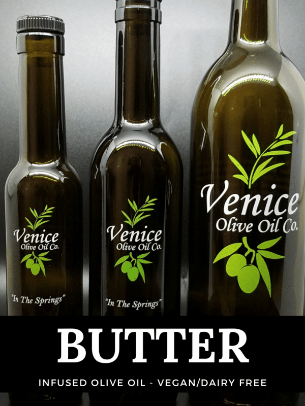 Venice Olive Oil Co. Butter Infused Olive Oil - vegan/dairy free shown in different bottle sizes