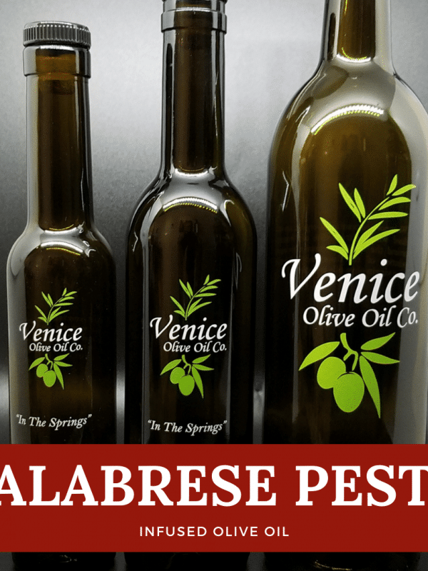 Venice Olive Oil Co. Calabrese Pesto Infused Olive Oil shown in different bottle sizes