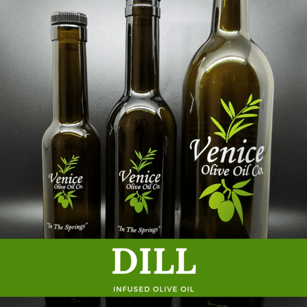 Venice Olive Oil Co. Dill Infused Olive Oil shown in different bottle sizes