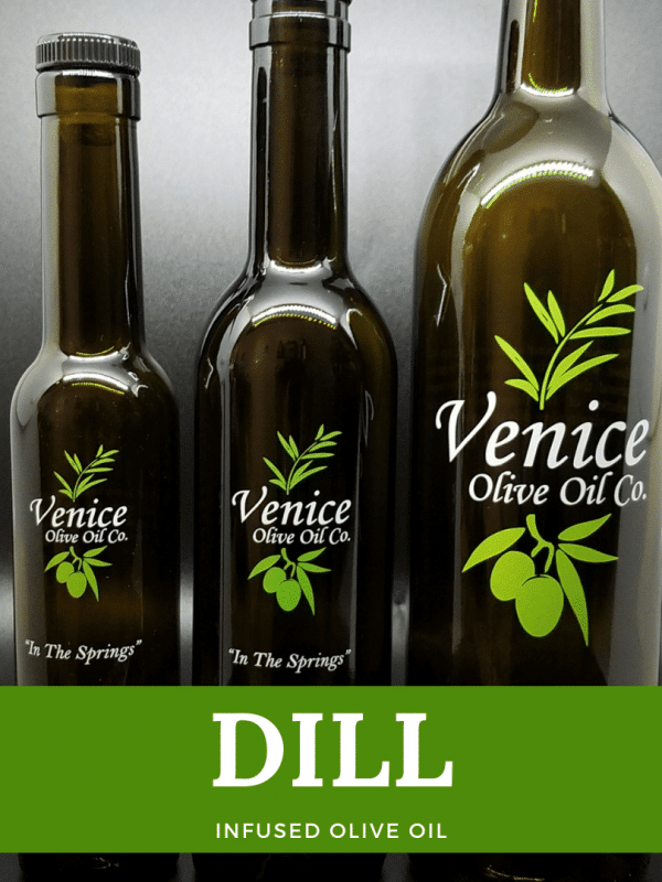 Venice Olive Oil Co. Dill Infused Olive Oil shown in different bottle sizes
