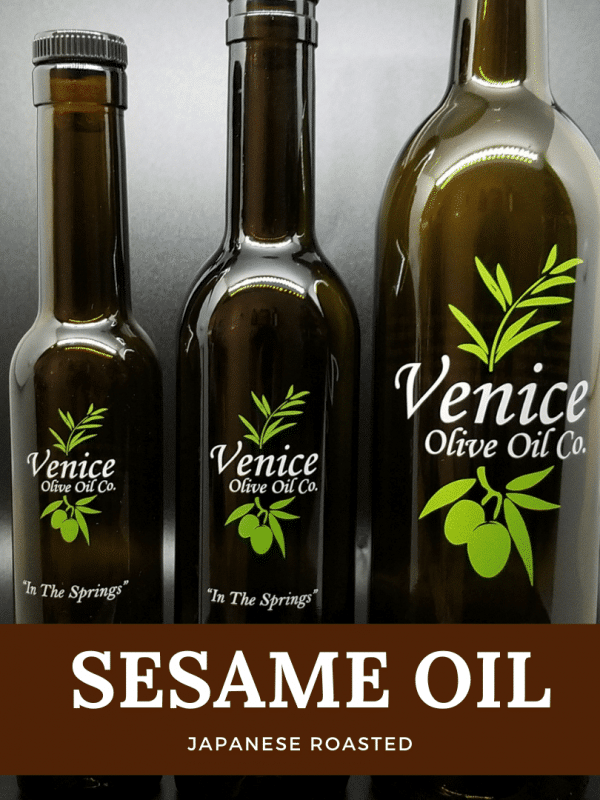 Venice Olive Oil Co. Japanese Roasted Sesame Oil shown in different bottle sizes