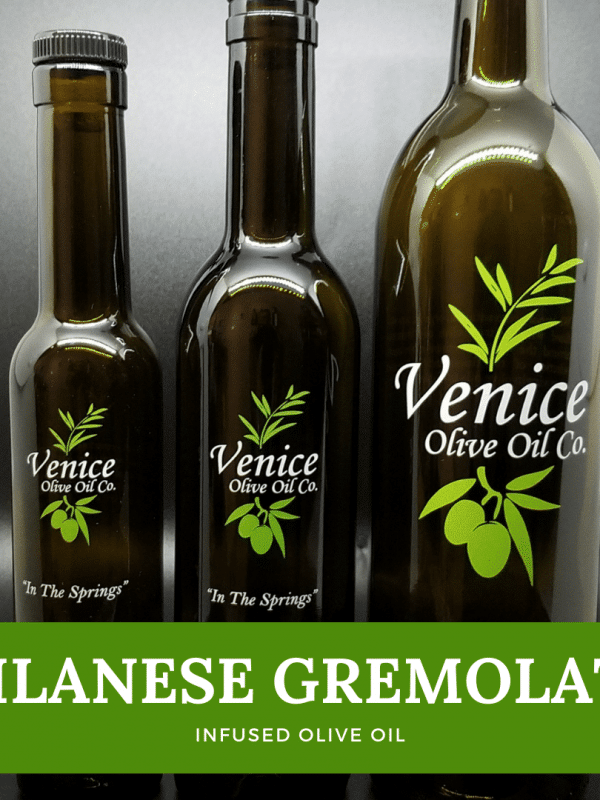 Venice Olive Oil Co. Milanese Gremolate Infused Olive Oil shown in different bottle sizes