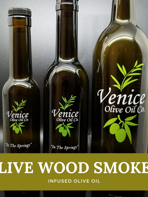 Venice Olive Oil Co. Olive Wood Smoked Infused Olive Oil shown in different bottle sizes