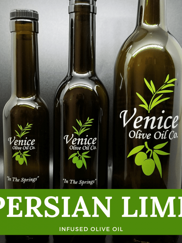 Venice Olive Oil Co. Persian Lime Infused Olive Oil shown in different bottle sizes