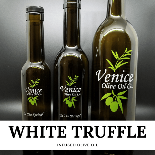 Venice Olive Oil Co. White Truffle Infused Olive Oil shown in different bottle sizes