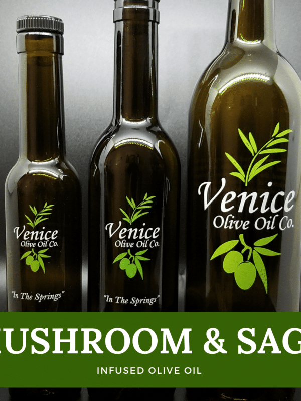 Venice Olive Oil Co. Mushroom & Safe Infused Olive Oil shown in different bottle sizes