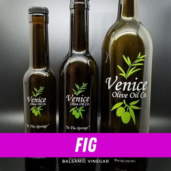 Venice Olive Oil Co. Fig Balsamic Vinegar shown in different bottle sizes