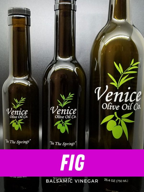 Venice Olive Oil Co. Fig Balsamic Vinegar shown in different bottle sizes