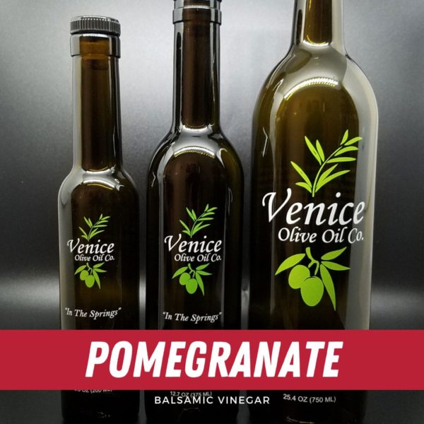 Venice Olive Oil Co. Pomegranate Balsamic Vinegar shown in different bottle sizes